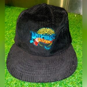 Paragon Aspen Vintage Courduroy Flatbrim Black Hat 80’s Colorado